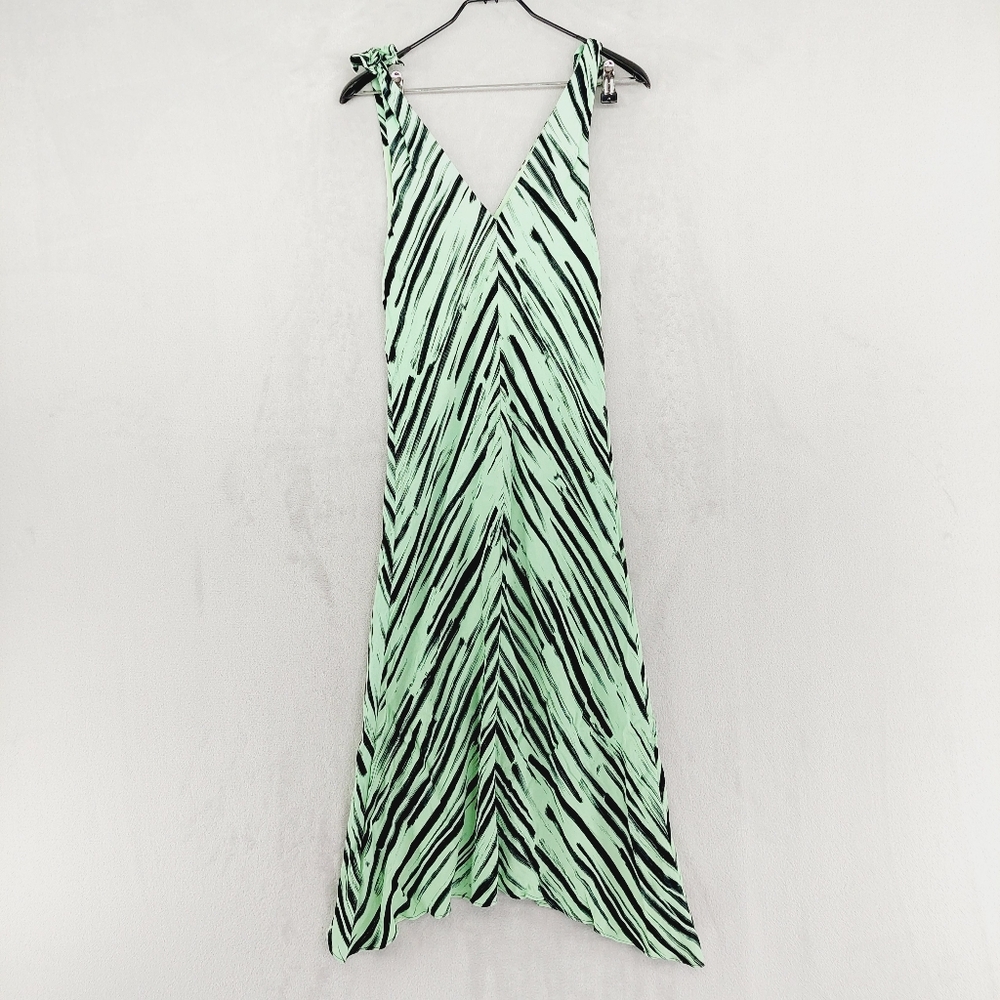 Proenza Schouler Black Striped Green Printed Knot Sleeve Dress P2673 - Picture 5 of 8